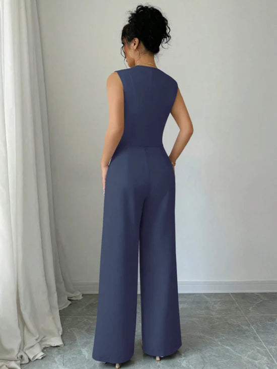 Women Sleeveless Blazer Top And Pants Casual Suit Set