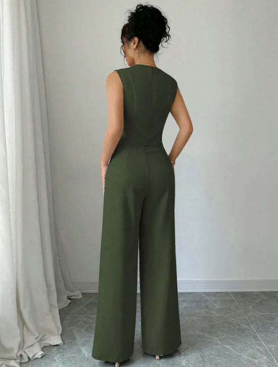 Women Sleeveless Blazer Top And Pants Casual Suit Set