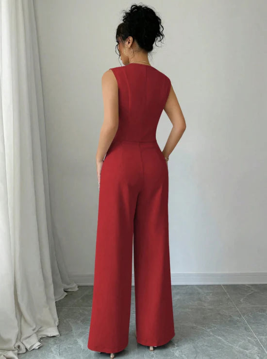 Women Sleeveless Blazer Top And Pants Casual Suit Set