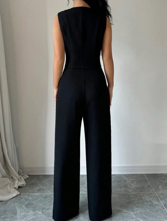 Women Sleeveless Blazer Top And Pants Casual Suit Set