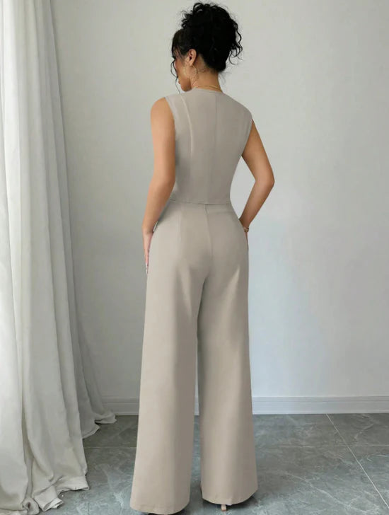 Women Sleeveless Blazer Top And Pants Casual Suit Set