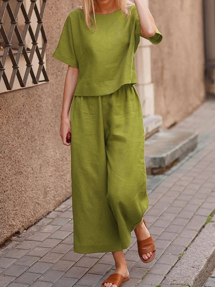 WOMEN COTTON PLAIN CROP TOP & TROUSERS CO-ORDER SET