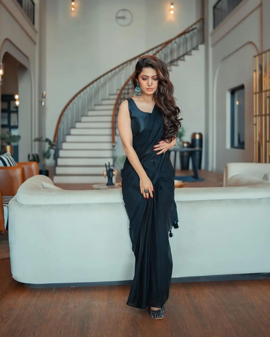 black colour traditional looking chanderi cotton saree