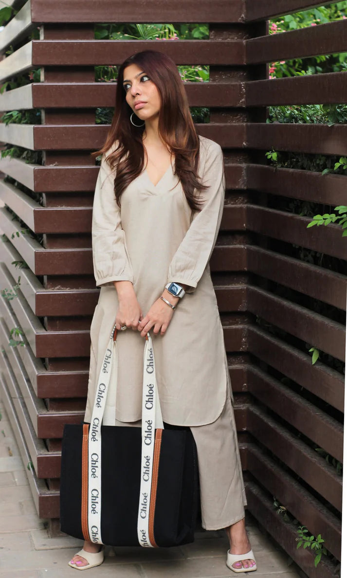 Cotton Mix Beige Coord Set