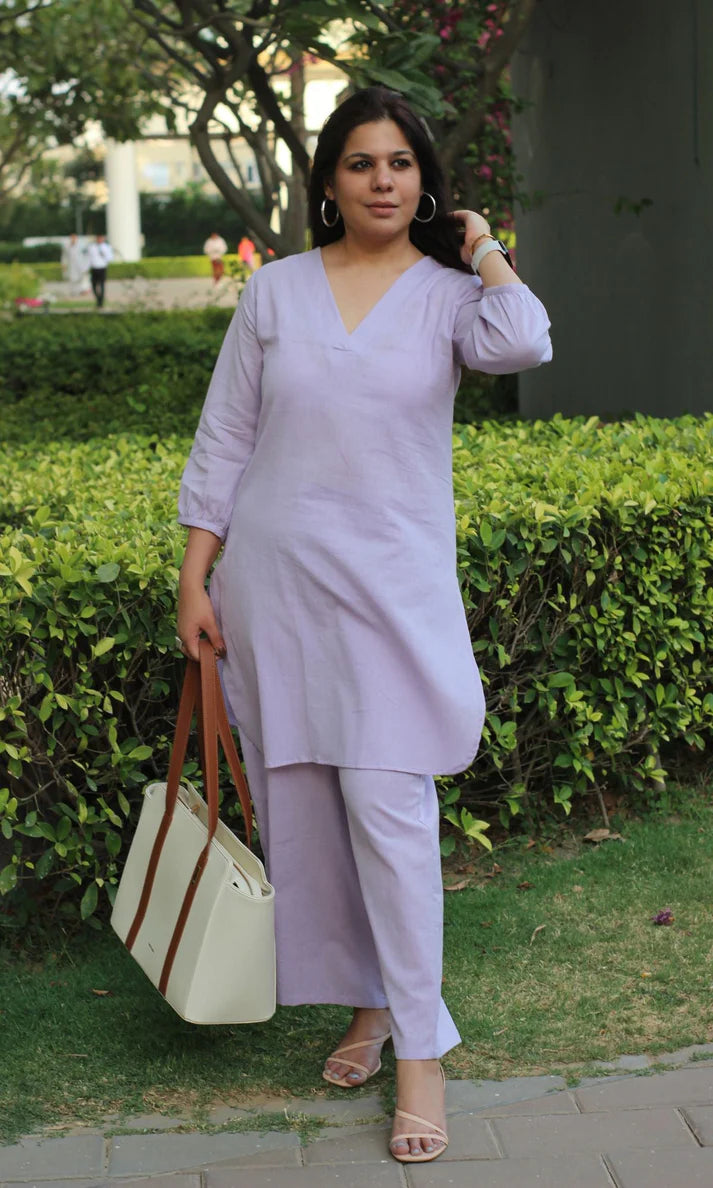 Cotton Mix Light Purple Coord Set