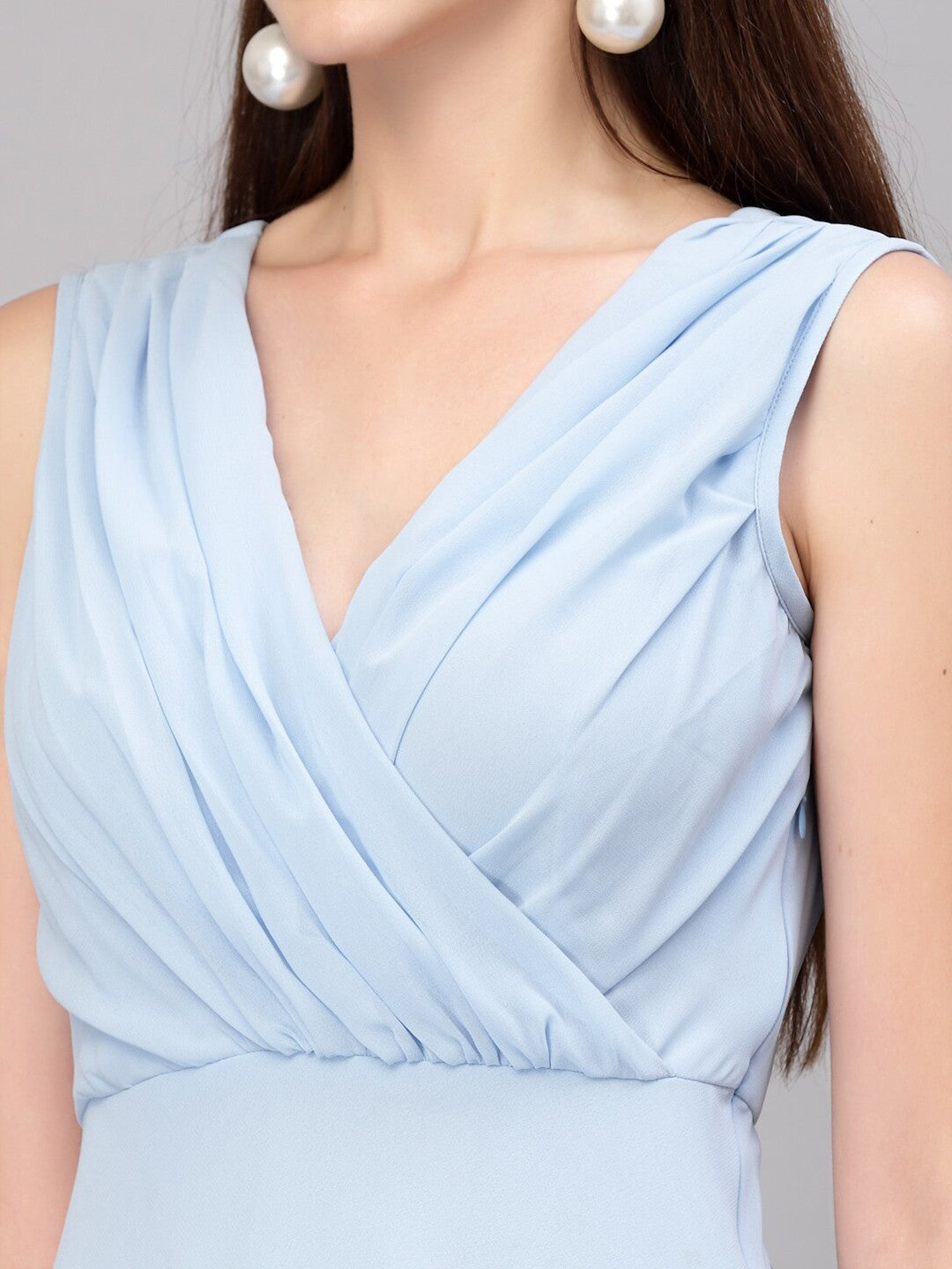 V-Neck Fit & Flare Georgette Dress (sky blue)