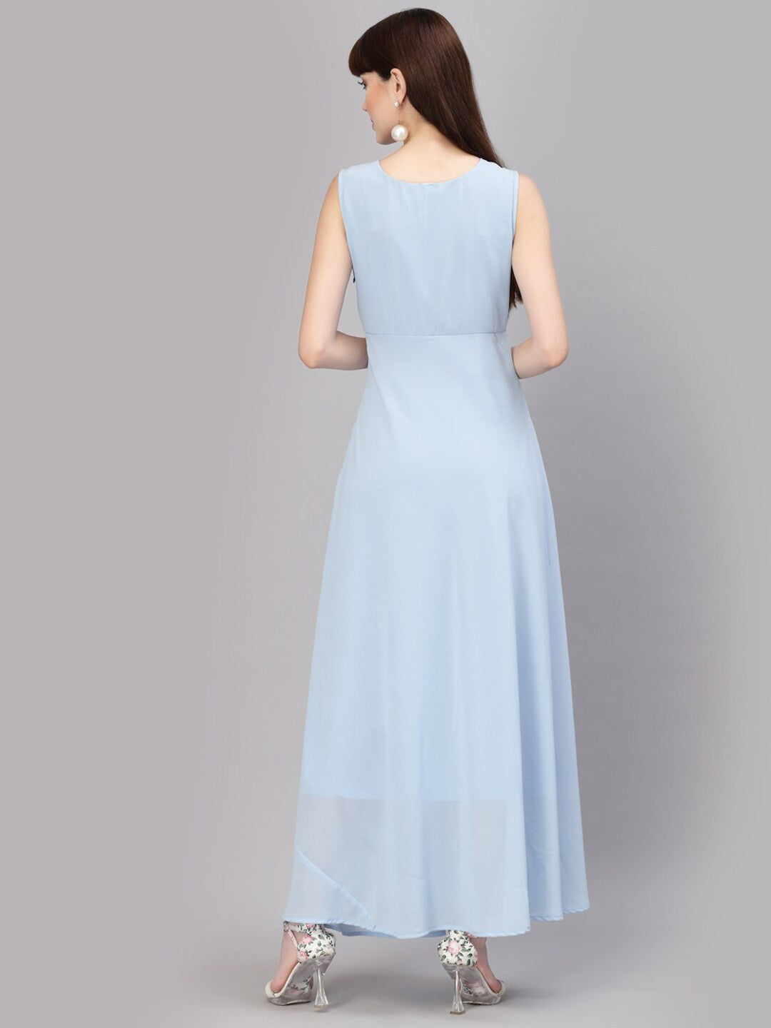 V-Neck Fit & Flare Georgette Dress (sky blue)