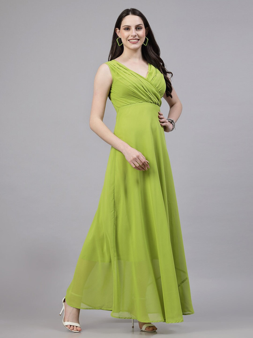Women Fit and Flare Dress (Fluorescent green)
