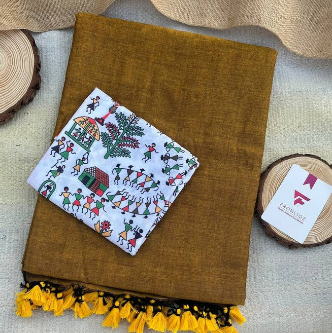 Mustard Khadi Cotton Saree & Designer Blouse