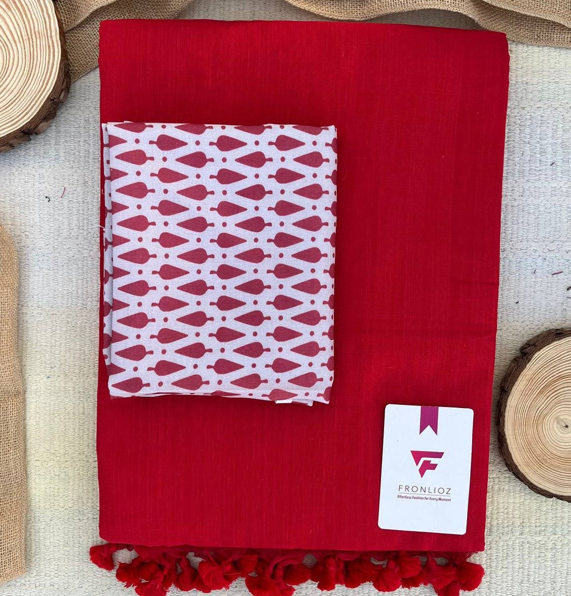 Red Khadi Cotton Saree & Designer Blouse