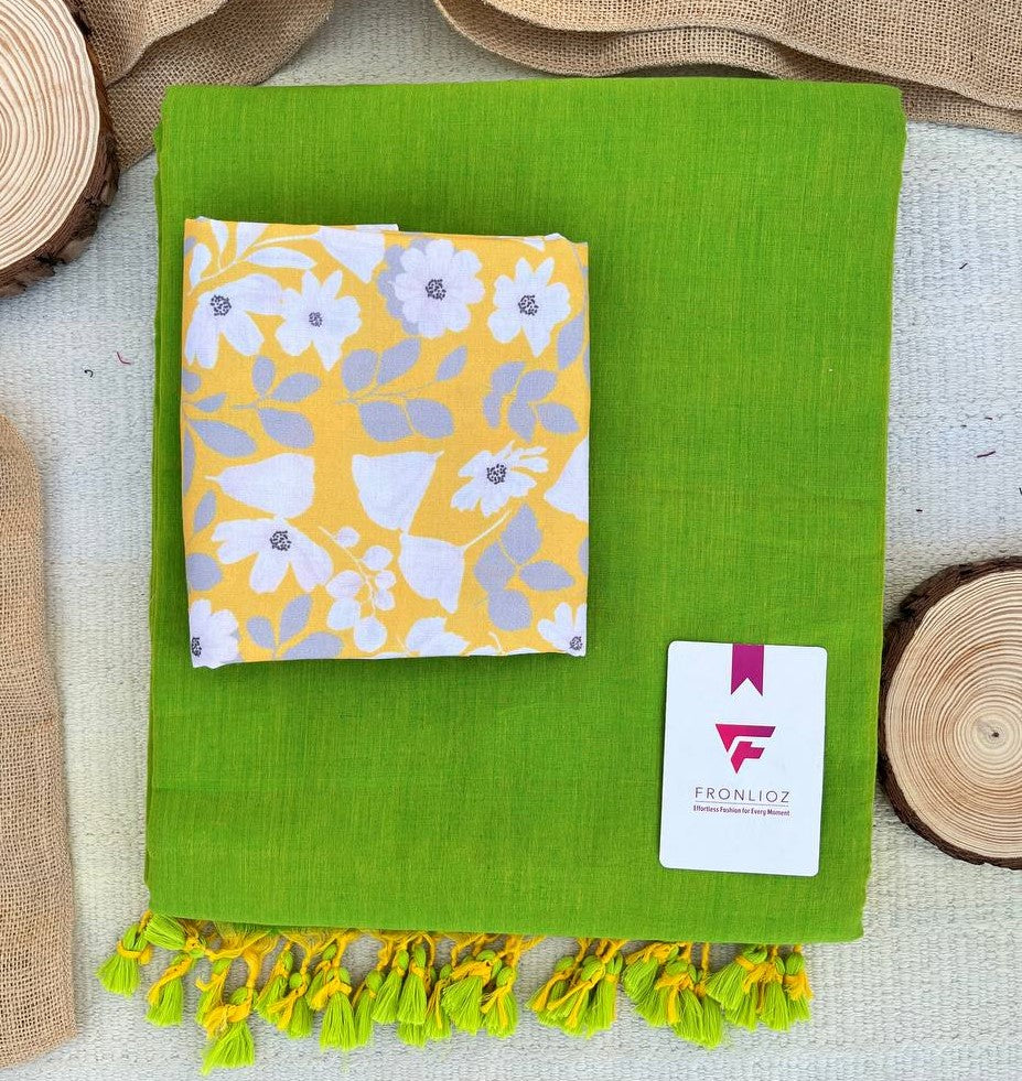 Parrot Khadi Cotton Saree & Designer Blouse