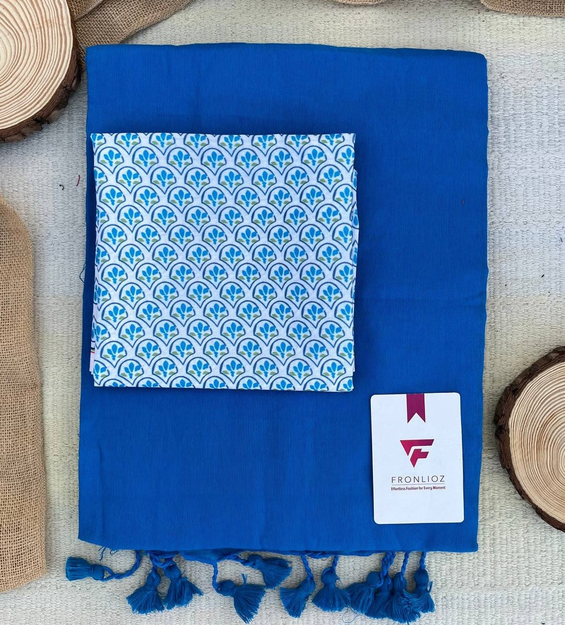 Sky Khadi Cotton Saree & Designer Blouse