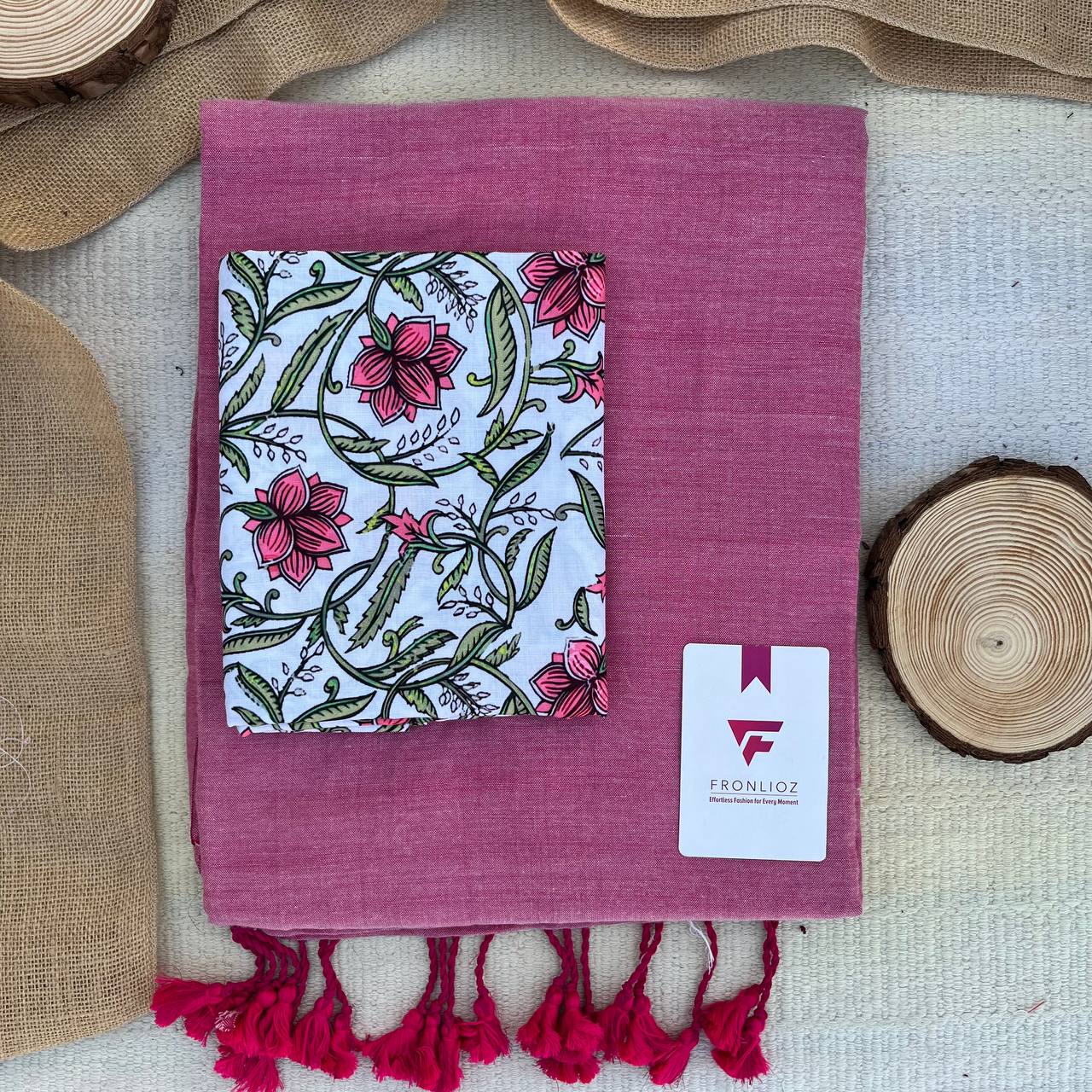 Pinky Khadi Cotton Saree & Designer Blouse