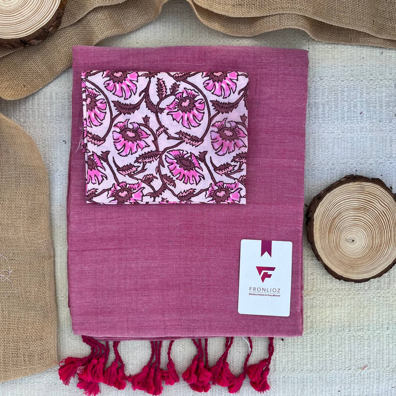Pinky Khadi Cotton Saree & Designer Blouse