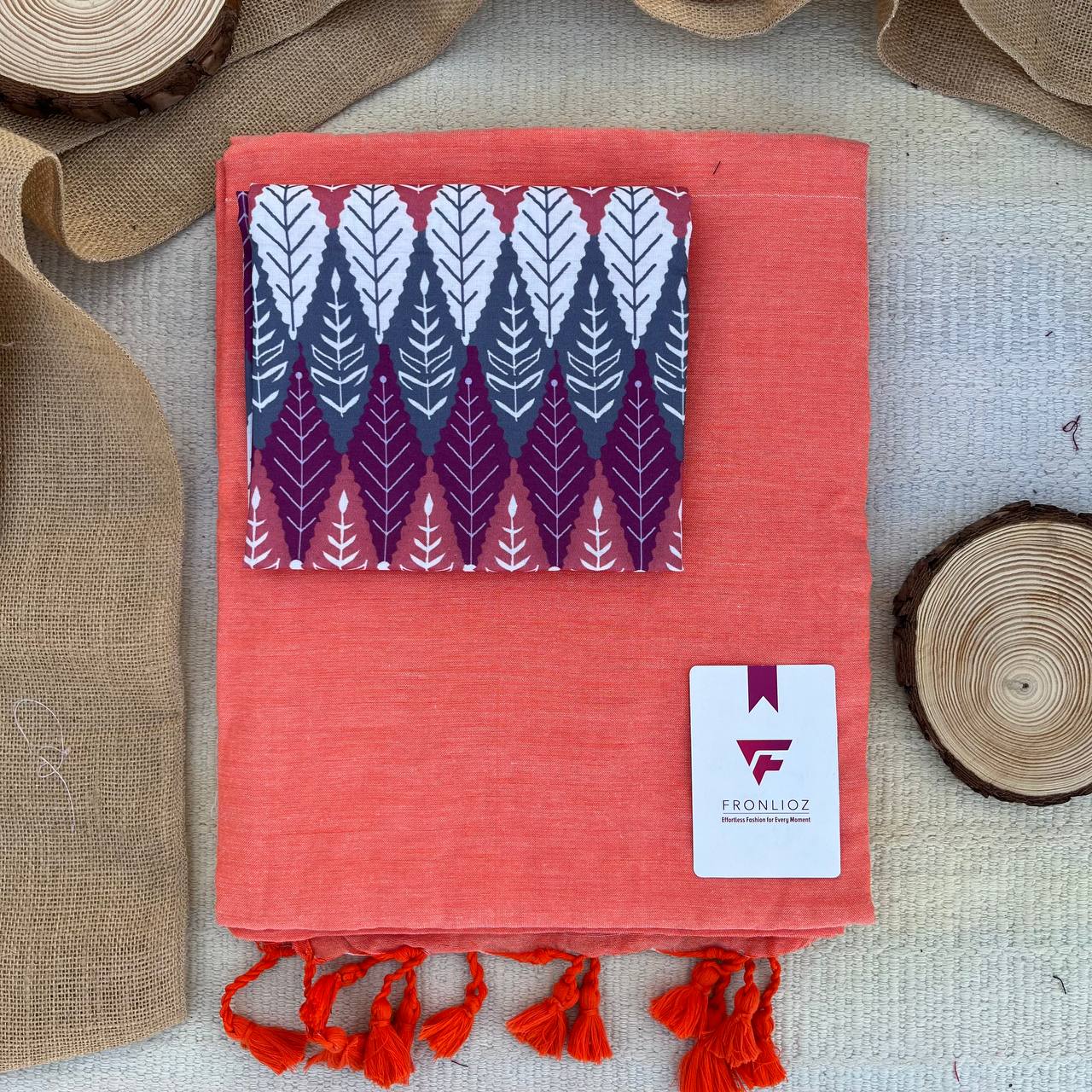 Orange Khadi Cotton Saree & Designer Blouse