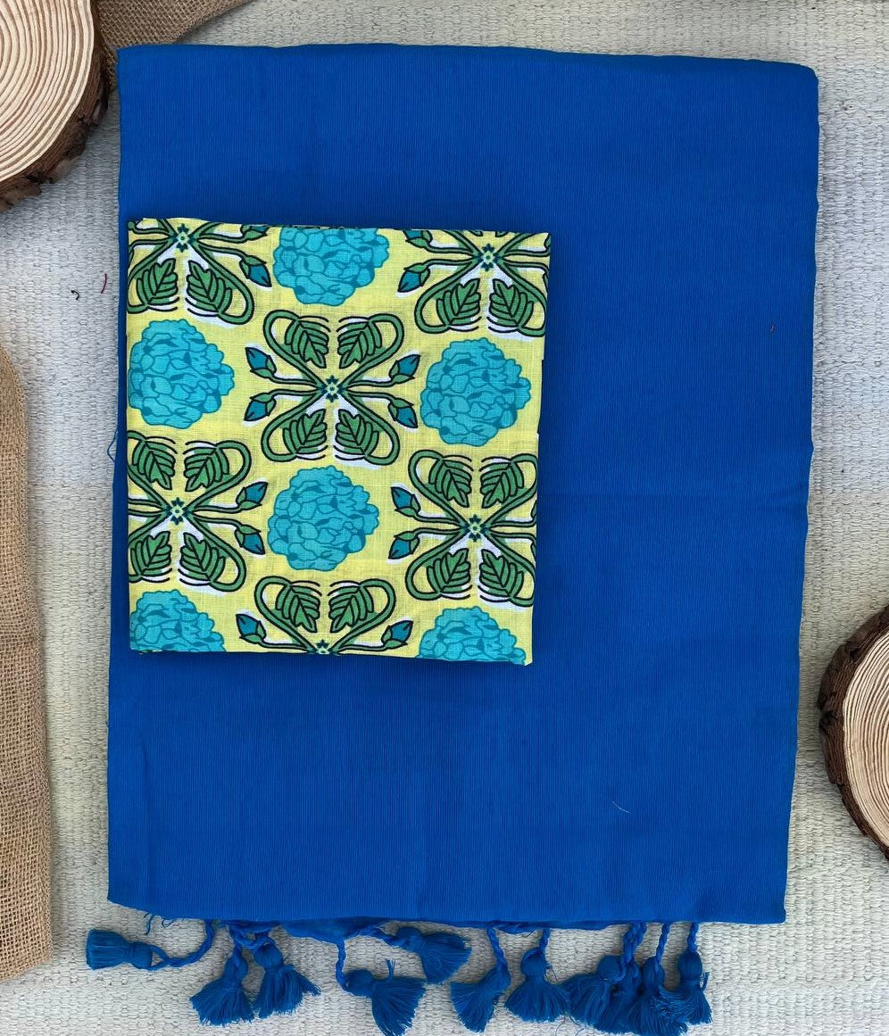 Sky Khadi Cotton Saree & Designer Blouse