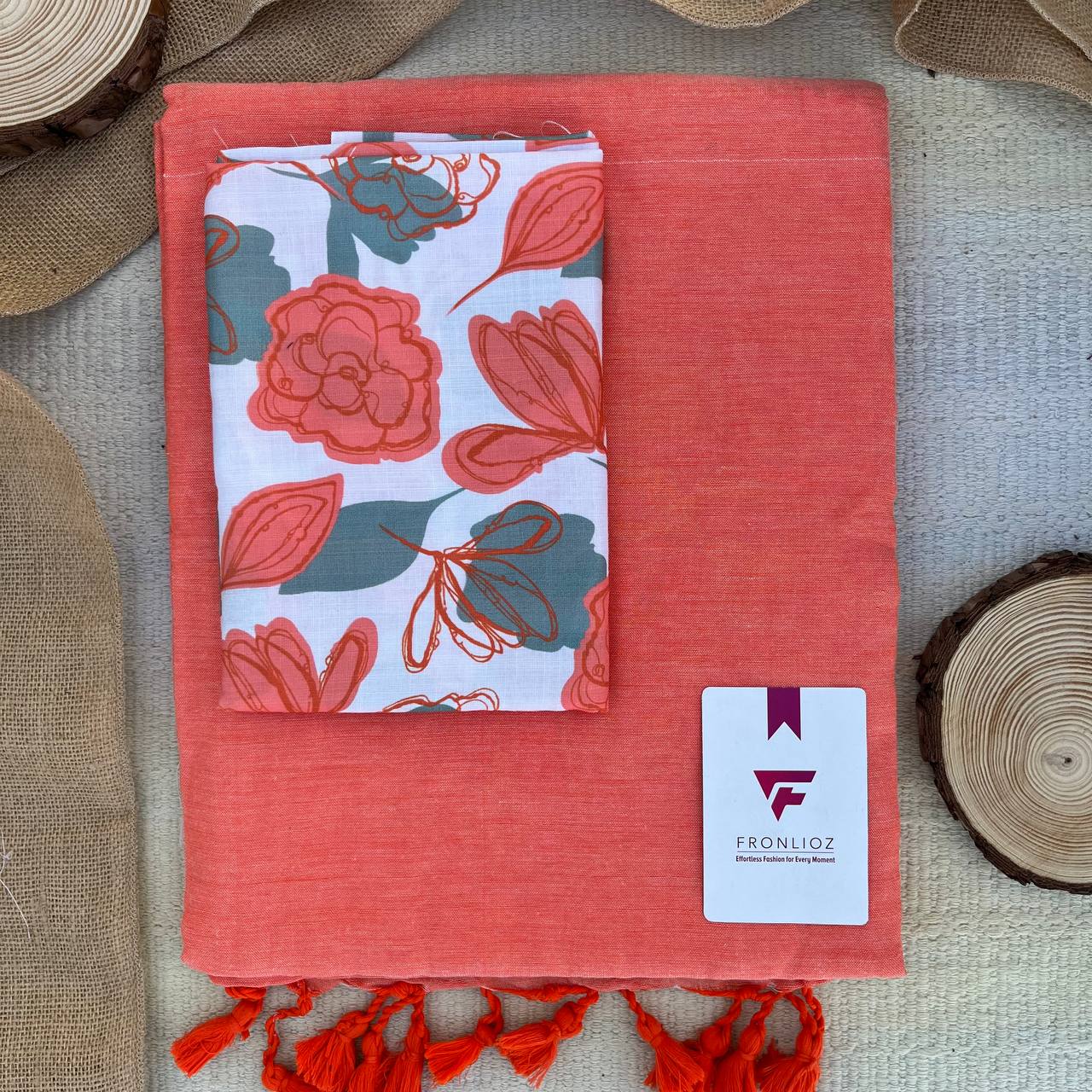 Orange Khadi Cotton Saree & Designer Blouse