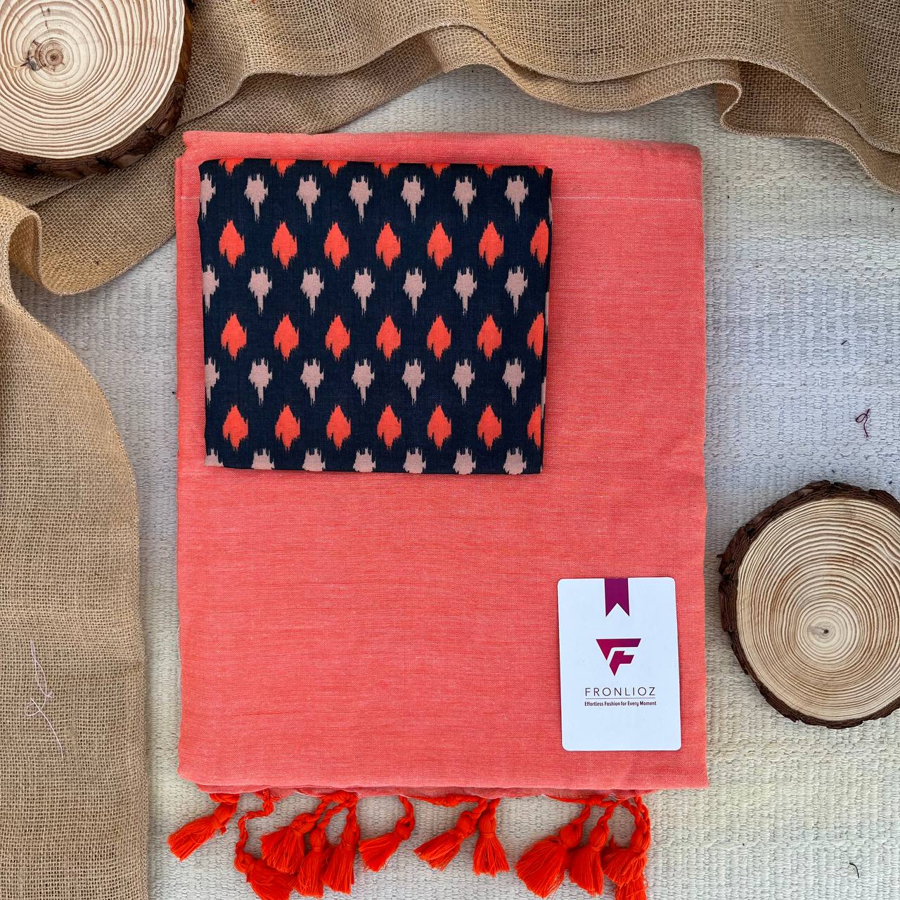 Orange Khadi Cotton Saree & Designer Blouse