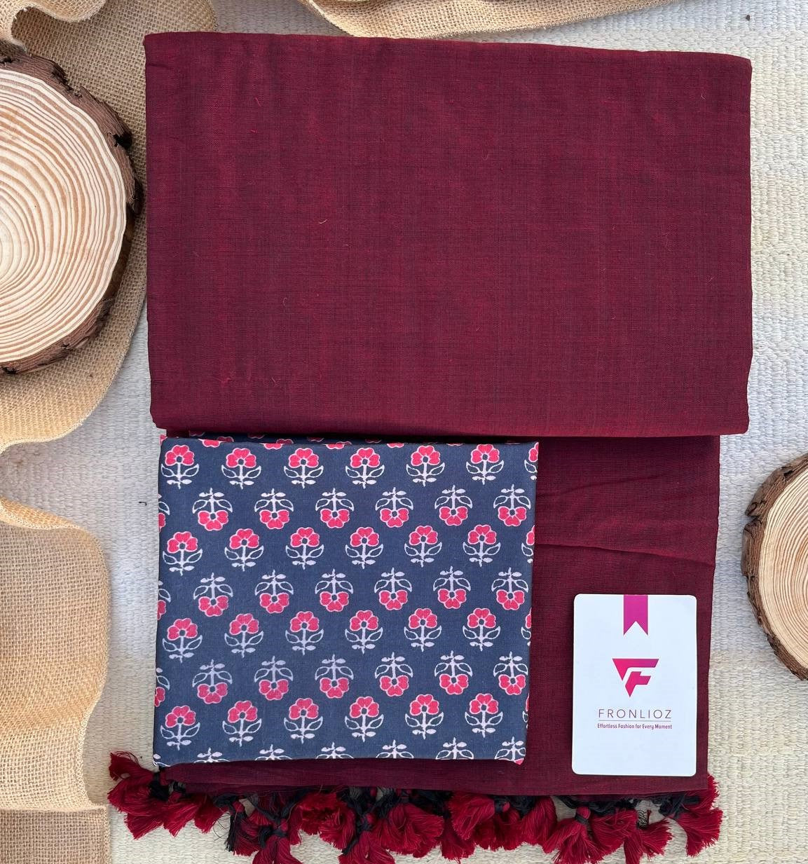 Maroon Khadi Cotton Saree & Designer Blouse