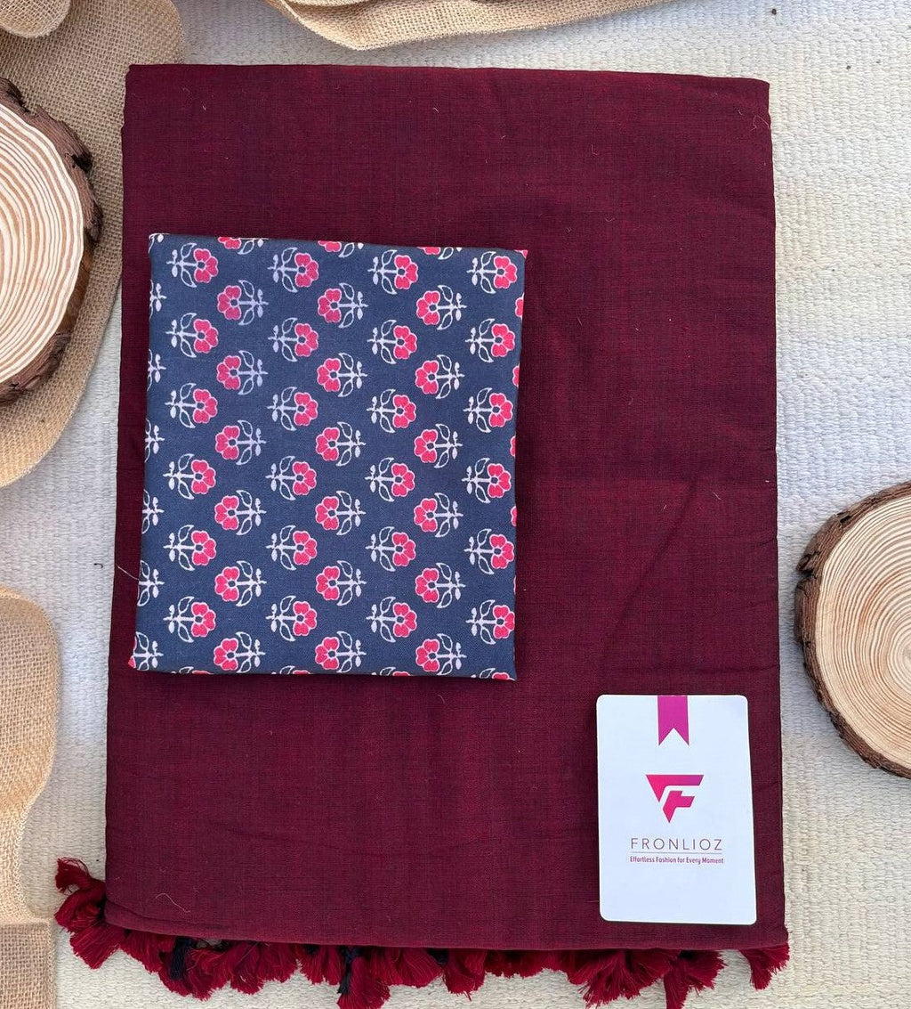 Maroon Khadi Cotton Saree & Designer Blouse