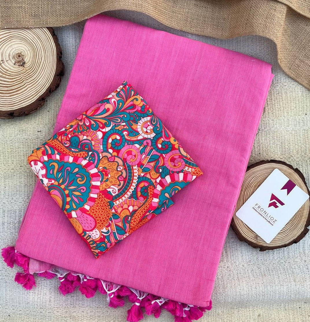 Baby Pink Khadi Cotton Saree & Designer Blouse