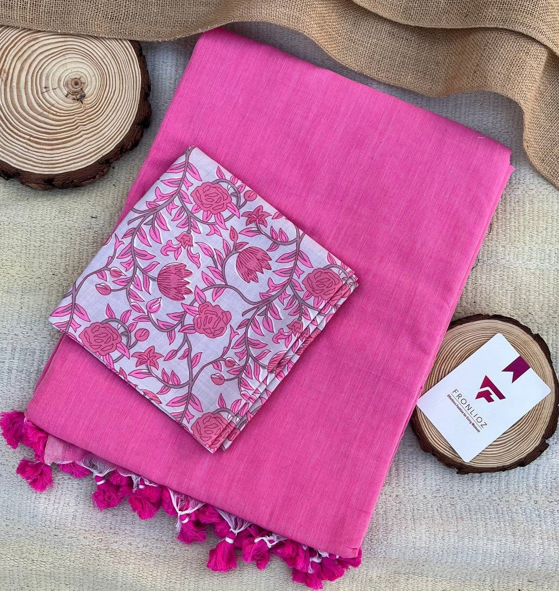 Baby Pink Khadi Cotton Saree & Designer Blouse