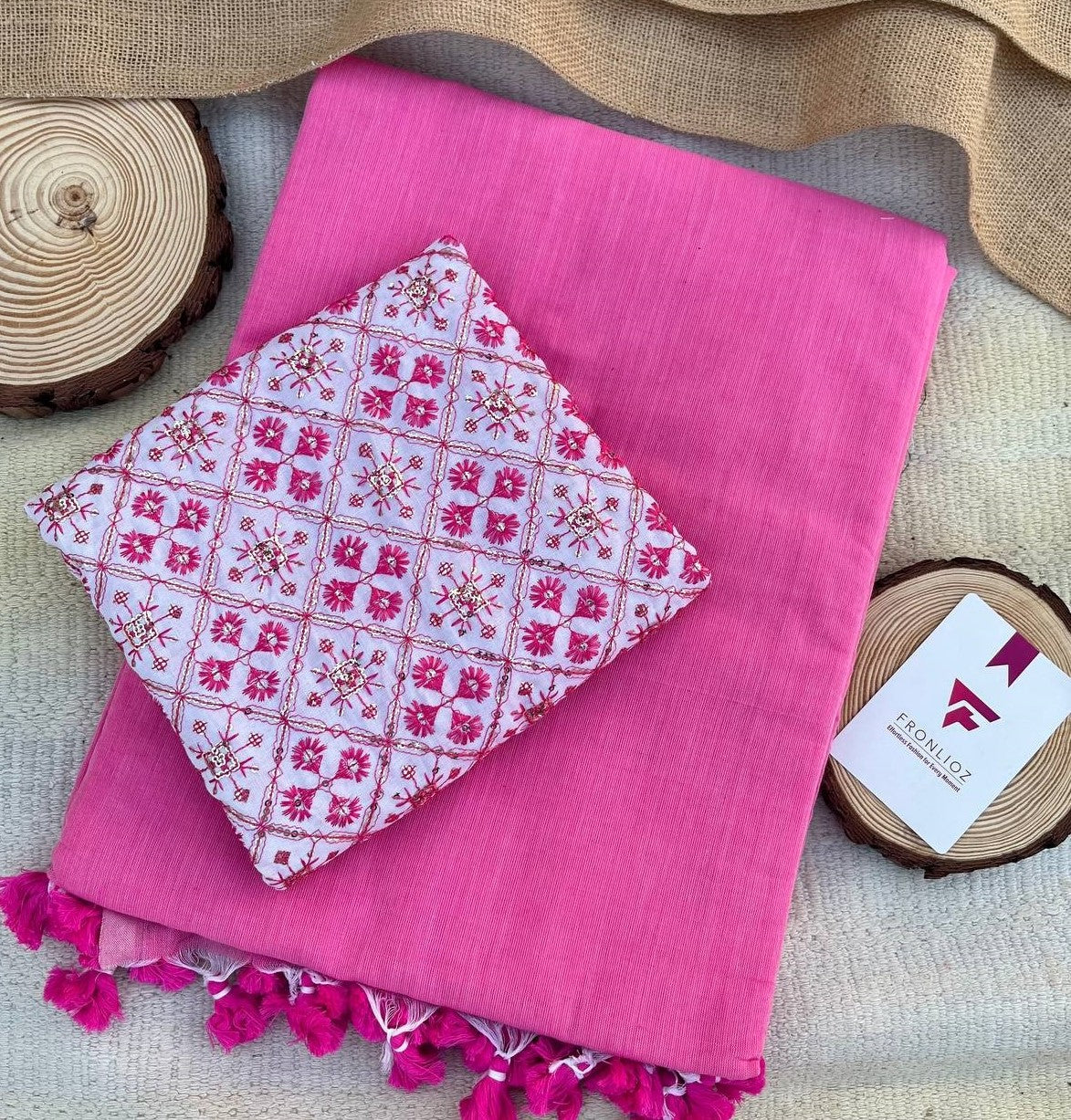 Baby Pink Khadi Cotton Saree & Designer Blouse