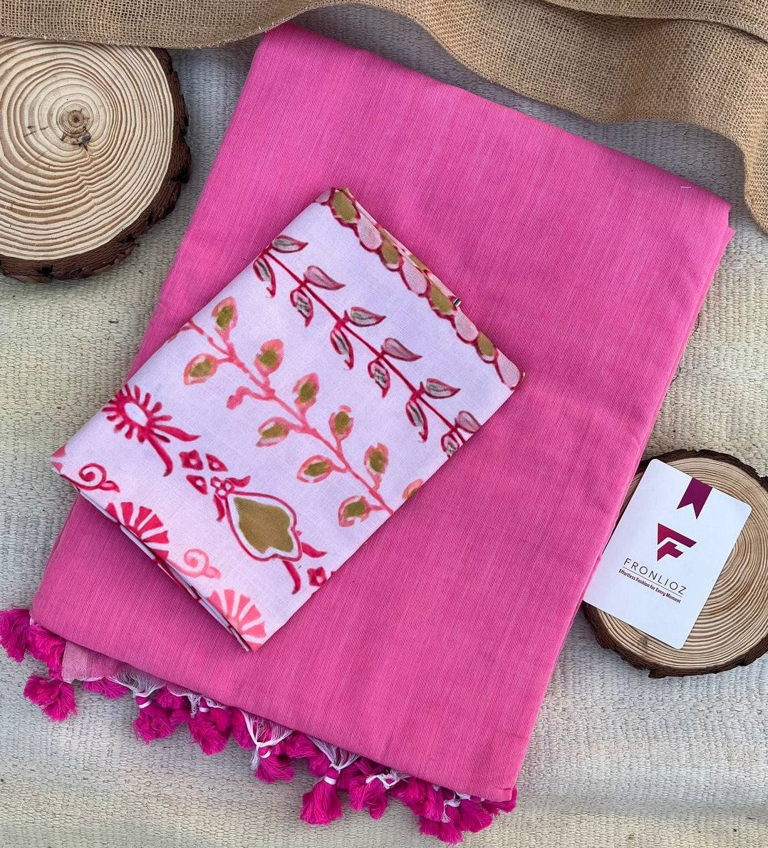 Baby Pink Khadi Cotton Saree & Designer Blouse