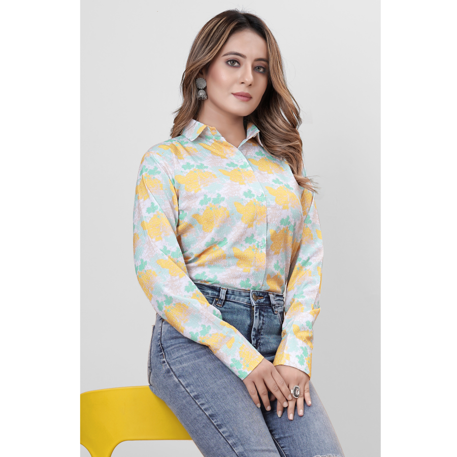 CREAM & MUSTARD COLOR COTTON PRINTED SHIRT