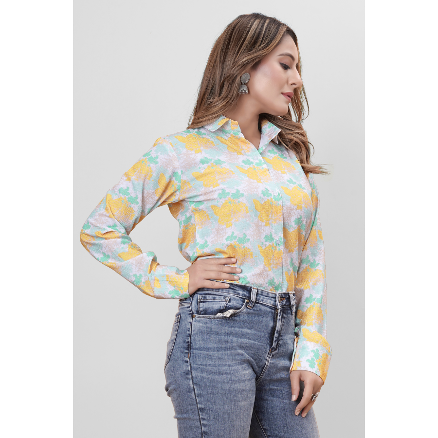CREAM & MUSTARD COLOR COTTON PRINTED SHIRT