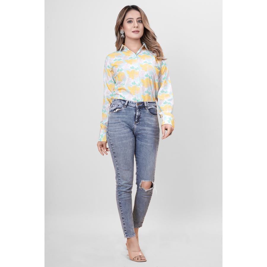 CREAM & MUSTARD COLOR COTTON PRINTED SHIRT