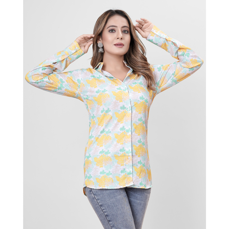 CREAM & MUSTARD COLOR COTTON PRINTED SHIRT
