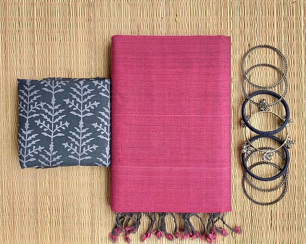 pannetar onion pink cotton look saree
