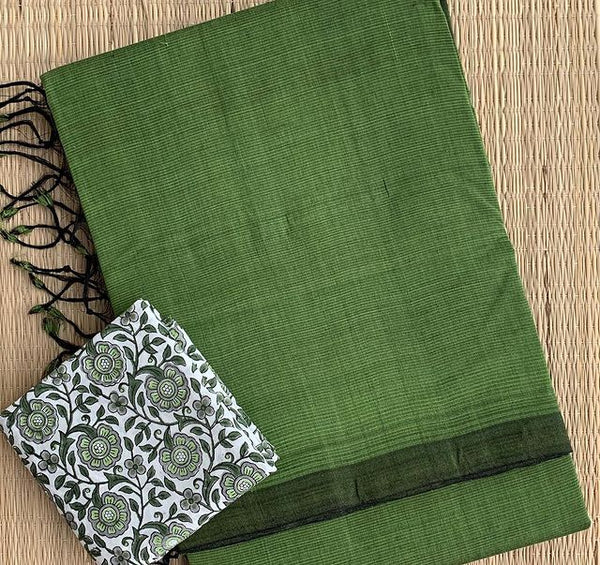 SURPASSING Mehendi green cotton look saree