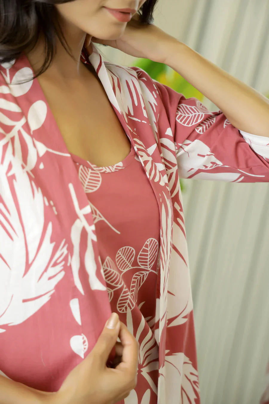 WINE COTTON PRINTED 3 PEICE CO-ORD SET
