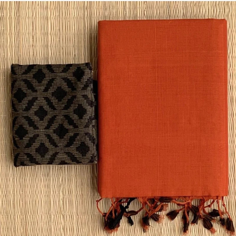 Trending Villa Rust orange cotton look saree