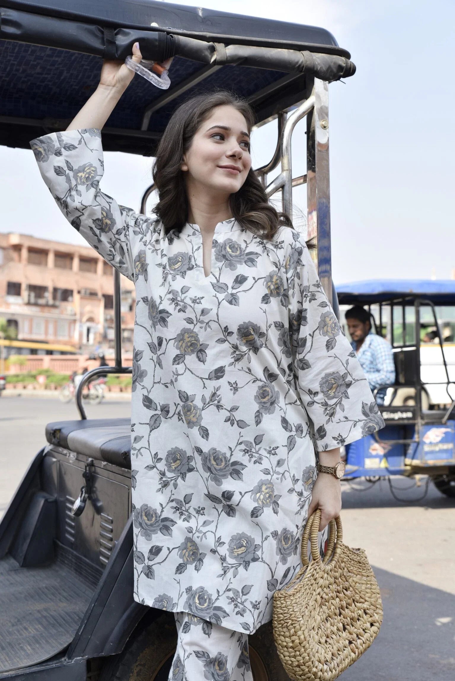 White Grey Rich Look Kurta Set
