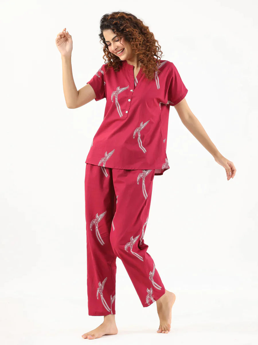 WINE CONVERSATIONAL EAGLE PRINTED CO-ORD SET