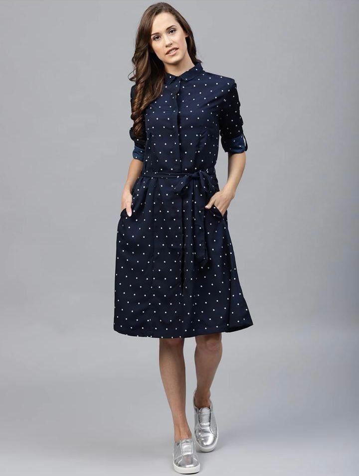 Rayon Printed Polka Dot Women's Short Dress