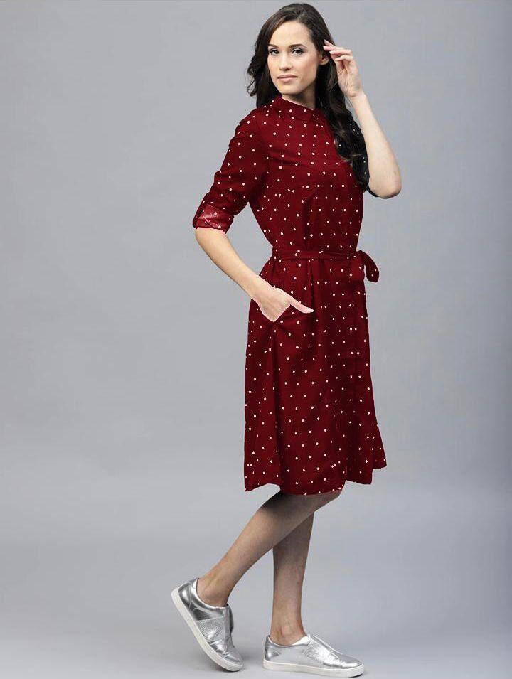 Rayon Printed Polka Dot Women's Short Dress