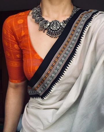 FLATTERING WHITE TRADITIONAL LOOKING CHANDERI COTTON SAREE